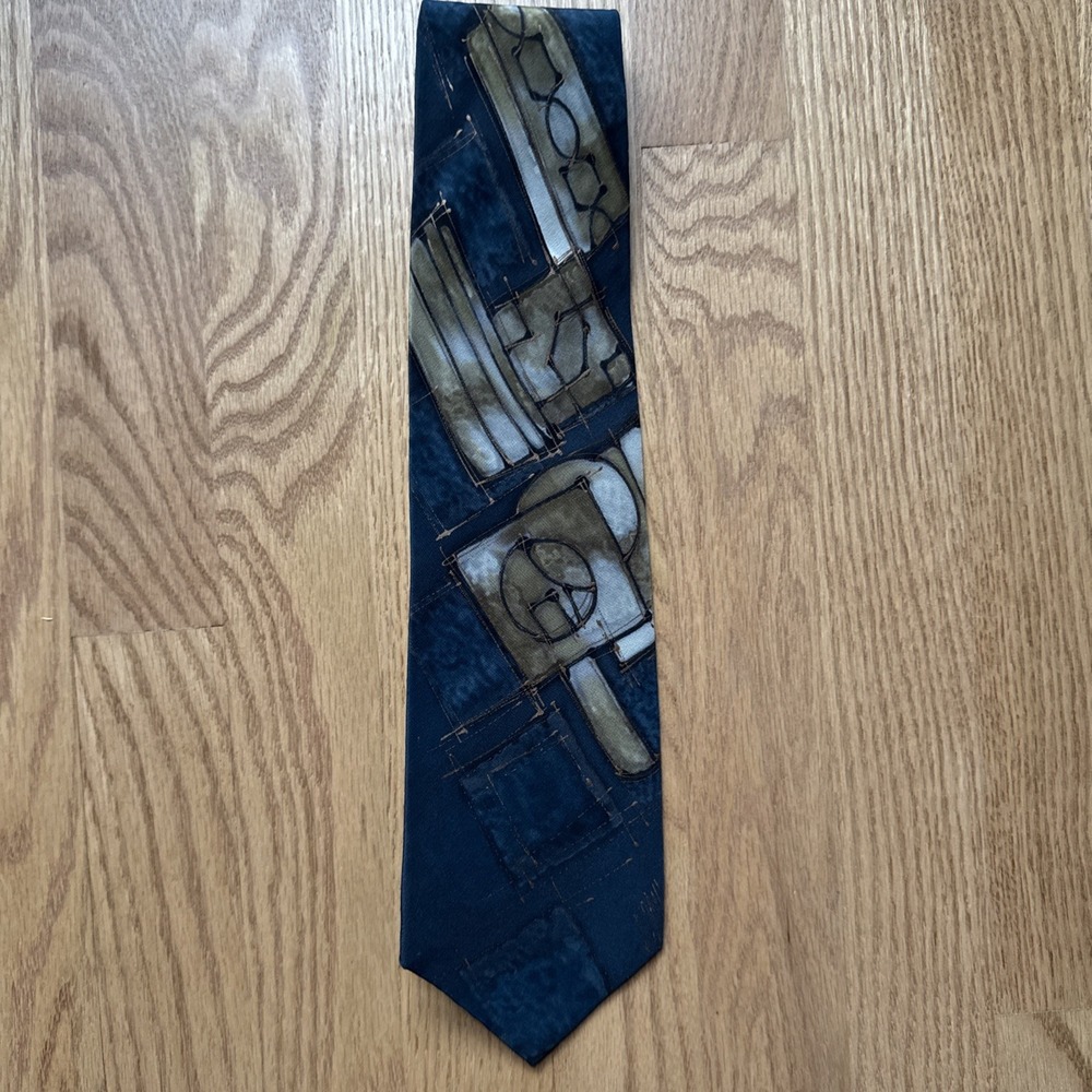 Robert‎ Daskal Chicago Hand Painted Silk Tie Vintage Art To Wear Abstract 57"